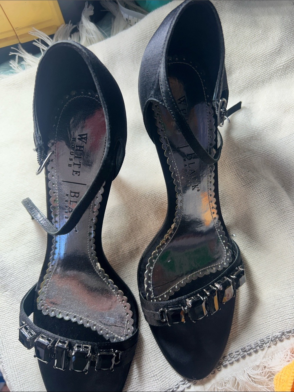 White House Black Market Black Jeweled Ankle-Strap Heels